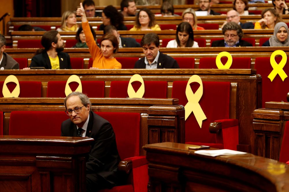 El presidente de la Generalitat, Quim Torra, durante una sesión plenaria en el Parlament.