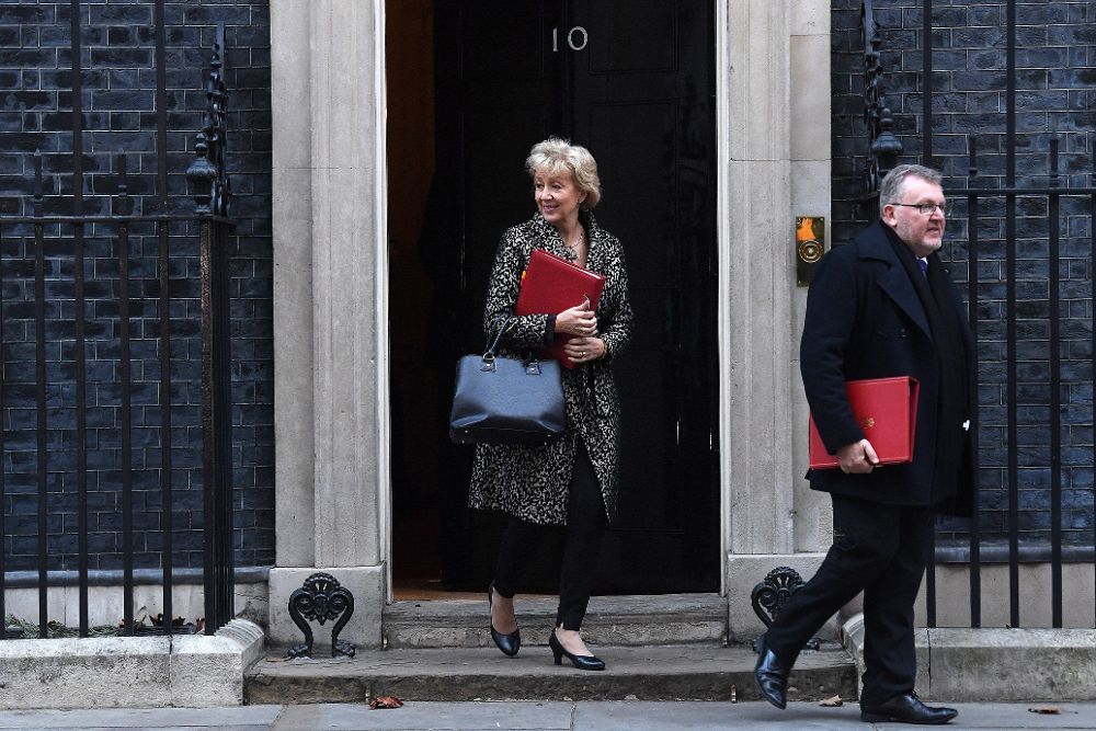 La líder conservadora en la Cámara de los Comunes, Andrea Leadsom, tras el Consejo de Ministros en Downing Street en Londres, hoy, 8 de enero.