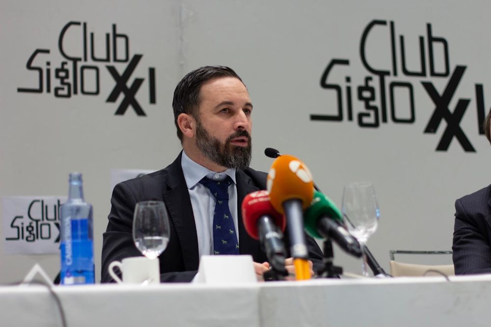 El presidente de Vox, Santiago Abascal, protagoniza un desayuno informativo del Club Siglo XXI.