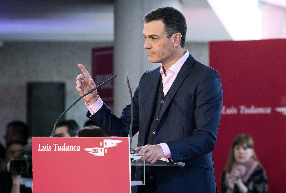 El presidente del Gobierno, Pedro Sánchez, durante su intervención en el acto de presentación de una candidatura.