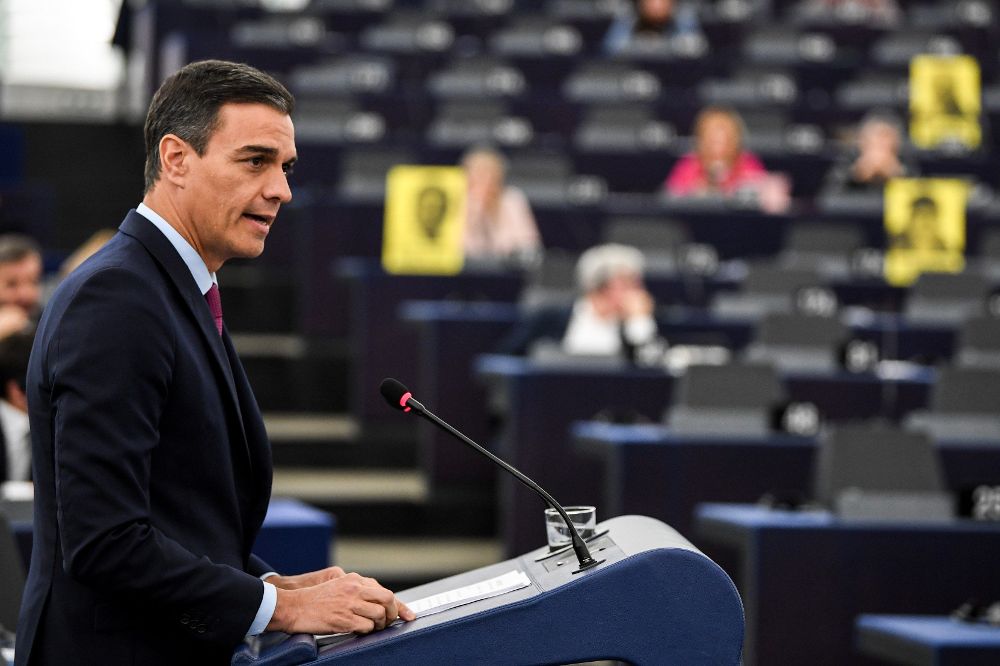 El presidente del Gobierno de España, Pedro Sánchez, ofrece un discurso ante el Parlamento Europeo en Estrasburgo (Francia).