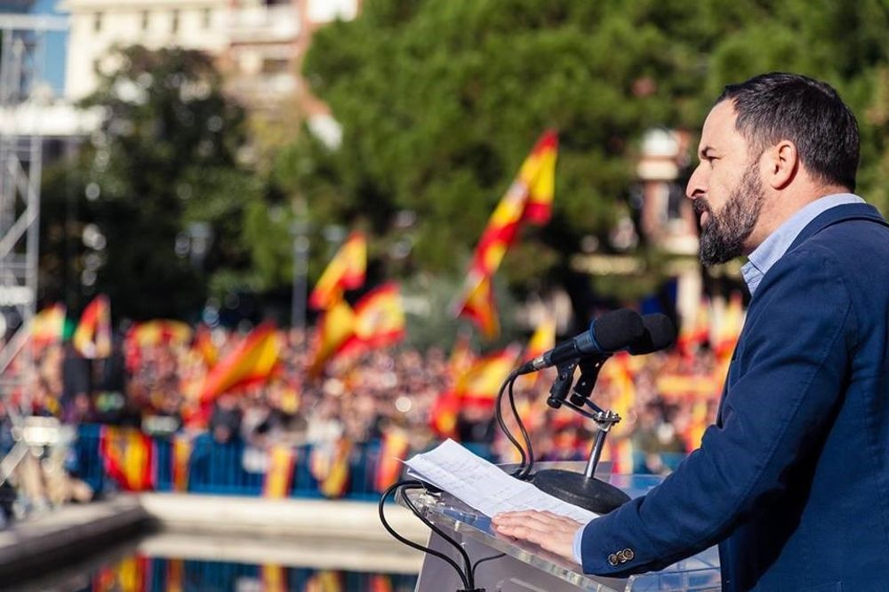 El presidente de VOX España, Santiago Abascal, en un mitin.