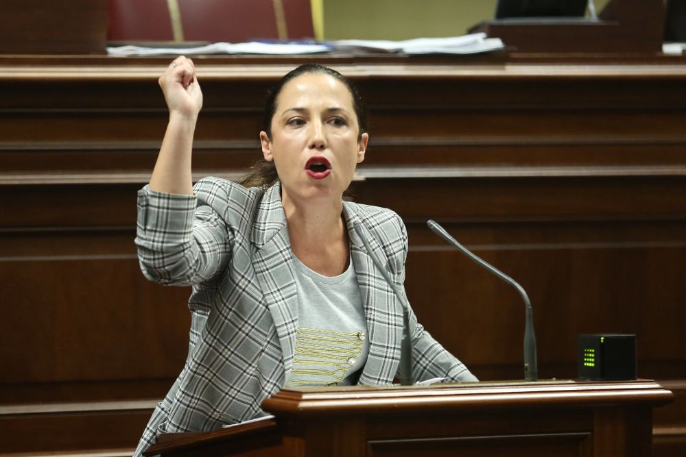 La diputada del grupo Socialista Patricia Hernández durante una de sus intervenciones en la segunda sesión del pleno del Parlamento de Canarias.