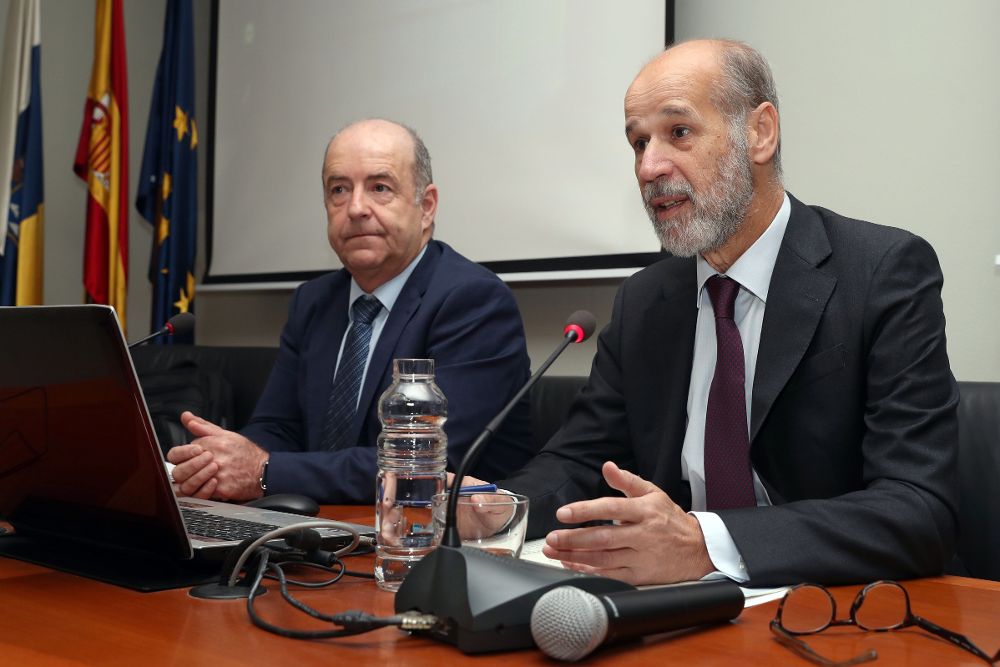 El consejero de Economía del Gobierno de Canarias, Pedro Ortega (i), y el secretario de Estado de Energía, José Domínguez Abascal.