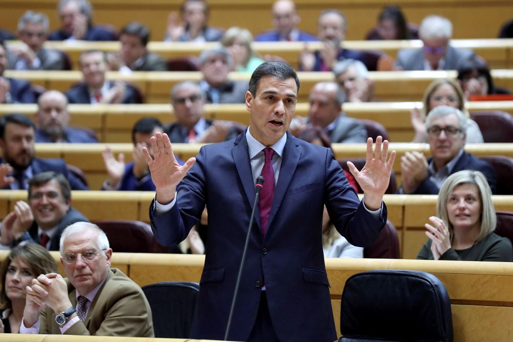 Pedro Sánchez, durante su intervención, este martes, en la sesión de control al Gobierno en el Senado.