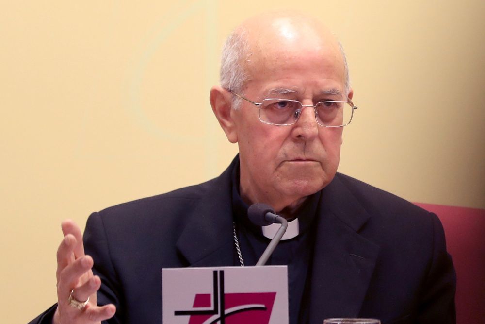 El presidente de la Conferencia Episcopal Española, Ricardo Blázquez, durante la rueda de prensa que ha ofrecido para informar de la reunión sobre los abusos a menores en la Iglesia que se ha celebrado en el Vaticano.