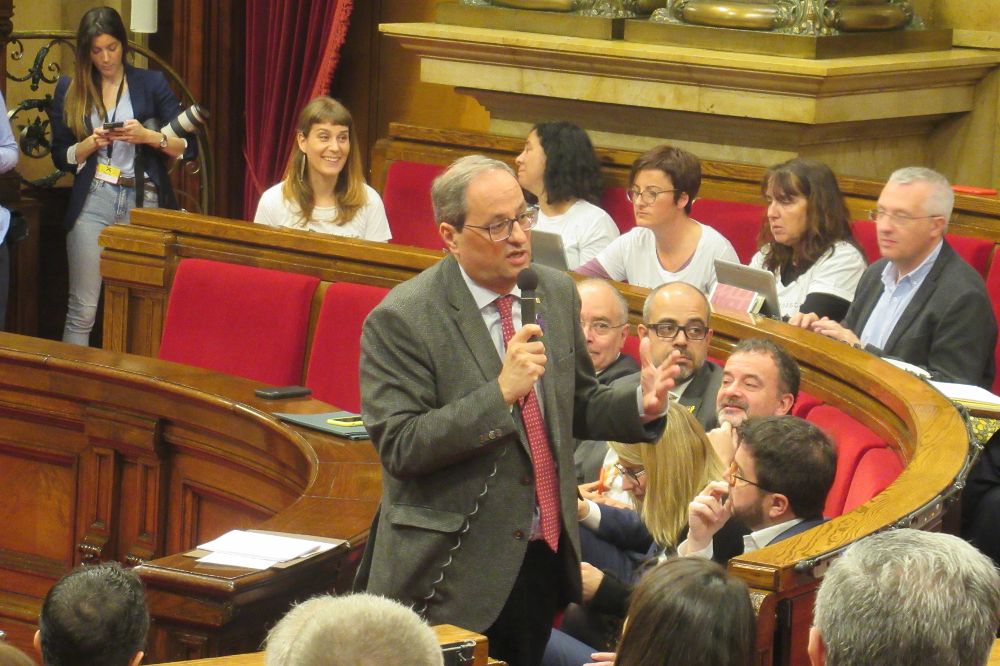 El presidente de la Generalitat, Quim Torra, en la sesión de control en el Parlament.