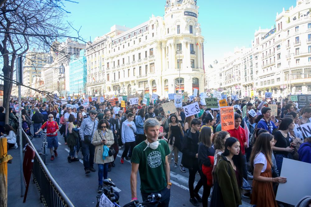 Celebración en Madrid de la huelga estudiantil internacional contra el cambio climático #FridaysforFuture.