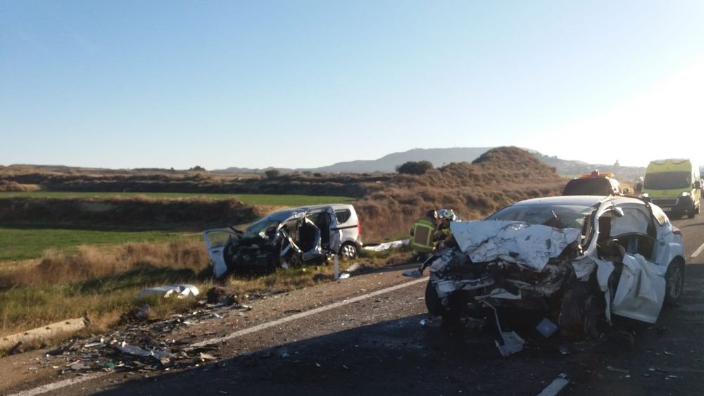 Accidente de tráfico este sábado en Erla (Zaragoza), con dos muertos.