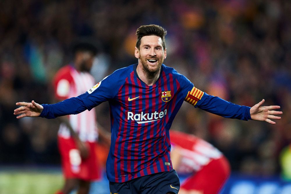 El delantero argentino del FC Barcelona, Leo Messi, celebra el segundo gol del equipo blaugrana.