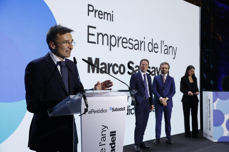 Marco Sansavini, presidente de Vueling, durante su intervención tras recibir el Premi Empresari de l’Any.
